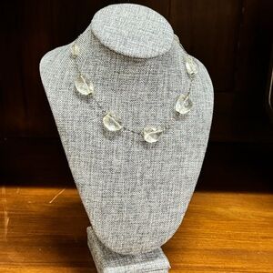 Faux Rock Crystal Silver Antiqued Necklace Choker